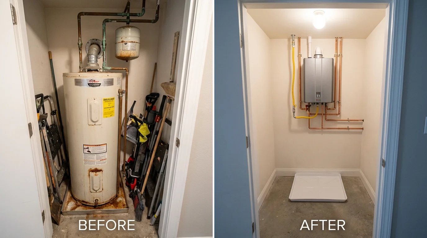 Tank water heater versus wall-mounted tankless unit comparison for Piedmont, OK homeowners